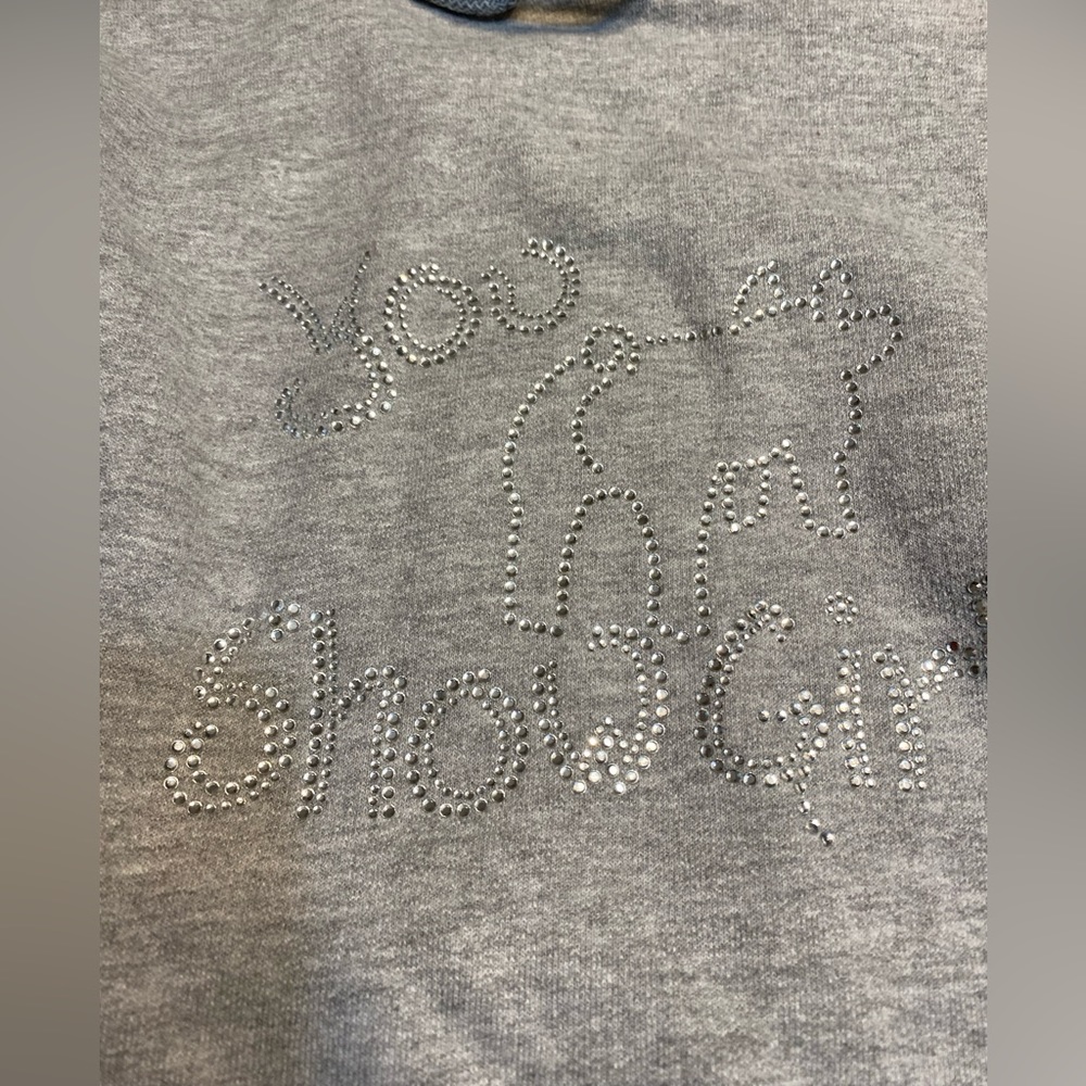 Gildan hooded sweatshirt, pig showgirl sequin design. Size medium